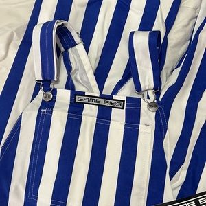 NWT game bibs blue and white overall set